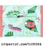 Clipart Of A Grasshopper Ladybug And Caterpillar Using Gadgets Royalty Free Vector Illustration