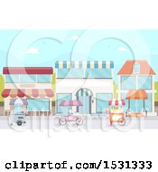 Clipart Of Food Carts On A City Sidewalk Royalty Free Vector Illustration