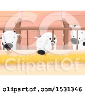 Clipart Of A Group Of Cows Eating Hay Inside A Barn Royalty Free Vector Illustration