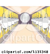 Poster, Art Print Of Milk Factory Interior With Bottles Connected To Cows