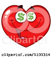 Poster, Art Print Of Greedy Red Love Heart Character With Dollar Eyes