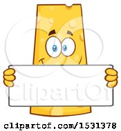Poster, Art Print Of Cheese Character Mascot Holding A Blank Sign