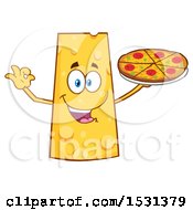 Poster, Art Print Of Cheese Character Mascot Holding A Pizza