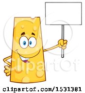 Poster, Art Print Of Cheese Character Mascot Holding Up A Blank Sign