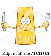 Poster, Art Print Of Cheese Character Mascot Holding A Fork And Knife