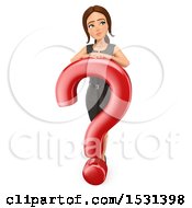 Clipart Of A 3d White Business Woman Leaning On A Question Mark On A White Background Royalty Free Illustration