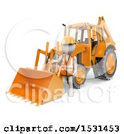 3d White Man With A Backhoe Digger On A White Background