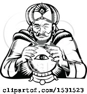 Clipart Of A Black And White Woodcut Retro Fortune Teller With A Crystal Ball Royalty Free Vector Illustration by patrimonio