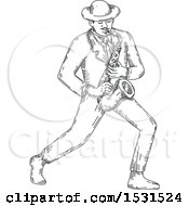 Clipart Of A Sketched Jazz Musician Playing A Saxophone Royalty Free Vector Illustration