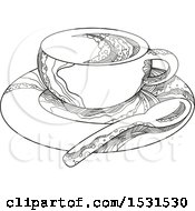 Poster, Art Print Of Sketched Coffee Cup On A Saucer With A Spoon
