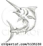 Clipart Of A Sketched Atlantic Blue Marlin Fish Royalty Free Vector Illustration