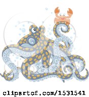 Clipart Of A Crab Talking To An Octopus Royalty Free Vector Illustration by Alex Bannykh