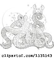 Poster, Art Print Of Black And White Crab On An Octopus