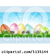 Poster, Art Print Of Panel Of 3d Colorful Numbered Bingo Or Lottery Easter Eggs In Grass