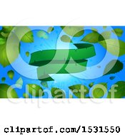 Poster, Art Print Of Green Ribbon Banner Over A Sunny Blue Sky With Spring Leaves
