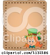 Poster, Art Print Of Blank Parchment Page With A St Patricks Day Female Leprechaun