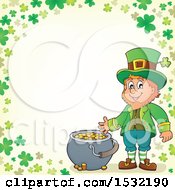 Poster, Art Print Of St Patricks Day Leprechaun With A Pot Of Gold In A Green Shamrock Border