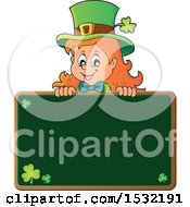 Poster, Art Print Of St Patricks Day Female Leprechaun Over A Blank Chalkboard