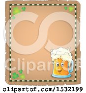 Poster, Art Print Of St Patricks Day Parchment Border With Shamrocks And A Beer Character