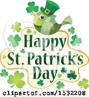 Clipart Of A Happy St Patricks Day Greeting With A Green Bird Royalty Free Vector Illustration
