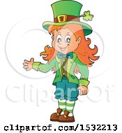 Poster, Art Print Of St Patricks Day Female Leprechaun Presenting