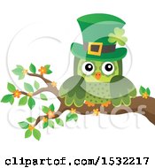 Poster, Art Print Of Green St Patricks Day Owl On A Branch