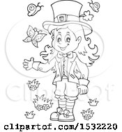 Poster, Art Print Of Black And White St Patricks Day Female Leprechaun With Butterflies