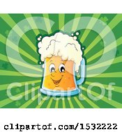 Poster, Art Print Of St Patricks Day Beer Character Over Green Rays And Shamrocks