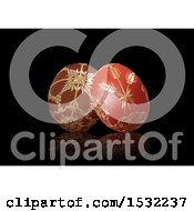 Clipart Of 3d Ornate Easter Eggs On A Black Background Royalty Free Vector Illustration