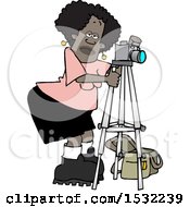 Poster, Art Print Of Black Female Photographer Taking Pictures With A Camera On A Tripod