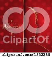 Clipart Of A Happy Womens Day Design With A Silhouetted Woman On Red Hearts Royalty Free Vector Illustration