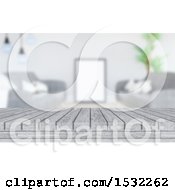 Poster, Art Print Of 3d White Washed Wooden Surface Against A Blurred Room
