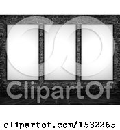 Clipart Of 3d Blank Pictures On A Dark Brick Wall Royalty Free Illustration
