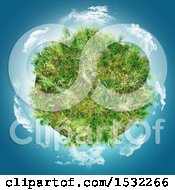 Poster, Art Print Of 3d Grassy Planet With Clouds In Blue Sky