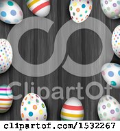 Clipart Of A Border Of 3d Easter Eggs On Wood Royalty Free Vector Illustration