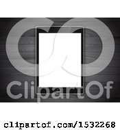 Clipart Of A 3d Tablet With A Blank Screen Resting On A Wood Surface Royalty Free Vector Illustration by KJ Pargeter