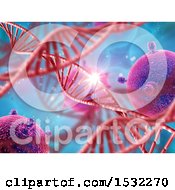 Poster, Art Print Of 3d Dna Strand And Virus Background
