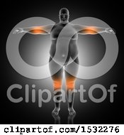 Clipart Of A 3d Overweight Man With Glowing Elbows And Knees Royalty Free Illustration