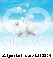 Clipart Of A Blue Sky With Floating White Balloons Royalty Free Vector Illustration