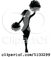 Poster, Art Print Of Black Silhouetted Cheerleader In Action