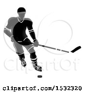 Poster, Art Print Of Silhouetted Black And White Ice Hockey Player