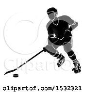 Clipart Of A Silhouetted Black And White Ice Hockey Player Royalty Free Vector Illustration
