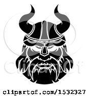 Clipart Of A Black And White Male Viking Warrior Face Royalty Free Vector Illustration
