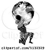 Black And White Atlas Titan Man Carrying A Globe