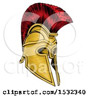 Clipart Of A Gold And Red Trojan Spartan Helmet Royalty Free Vector Illustration