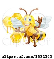 Poster, Art Print Of Happy Bee And Honeycombs
