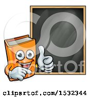 Poster, Art Print Of Happy Orange Book Mascot Giving A Thumb Up By A Black Board
