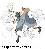 Business Woman Slipping With Papers Flying Around