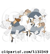 Clipart Of A Group Of Business Women Falling With Papers Flying Around Royalty Free Vector Illustration