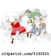 Poster, Art Print Of Group Of Business Women Falling With Papers Flying Around